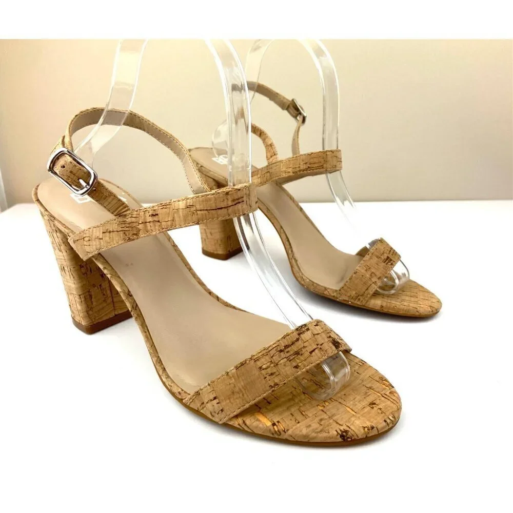 BP Cork Block Heeled Open Toe Strappy Slingback Sandals Size 9
